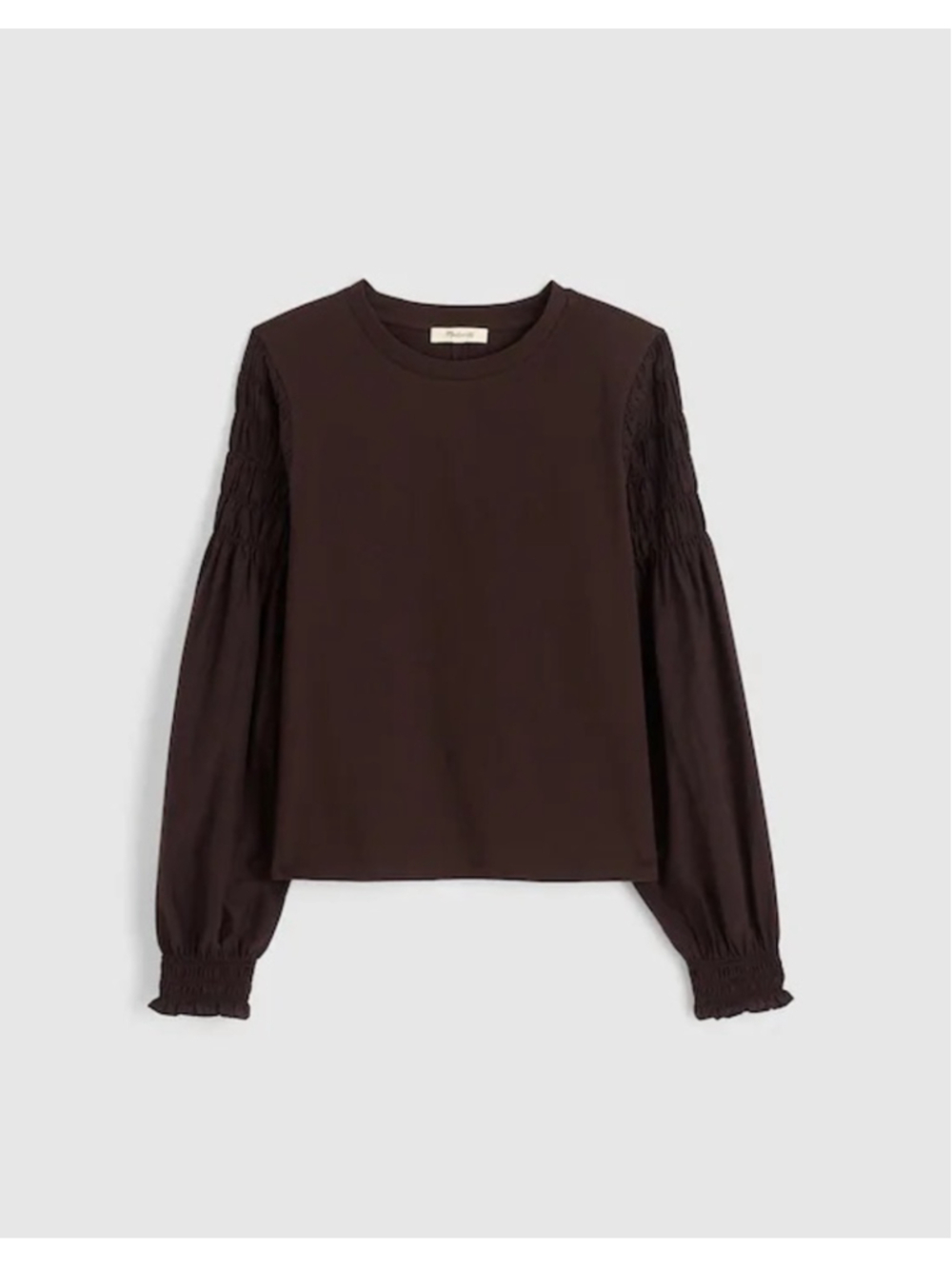 NWT Madewell Smocked Long-Sleeve Tee in brown Size XL